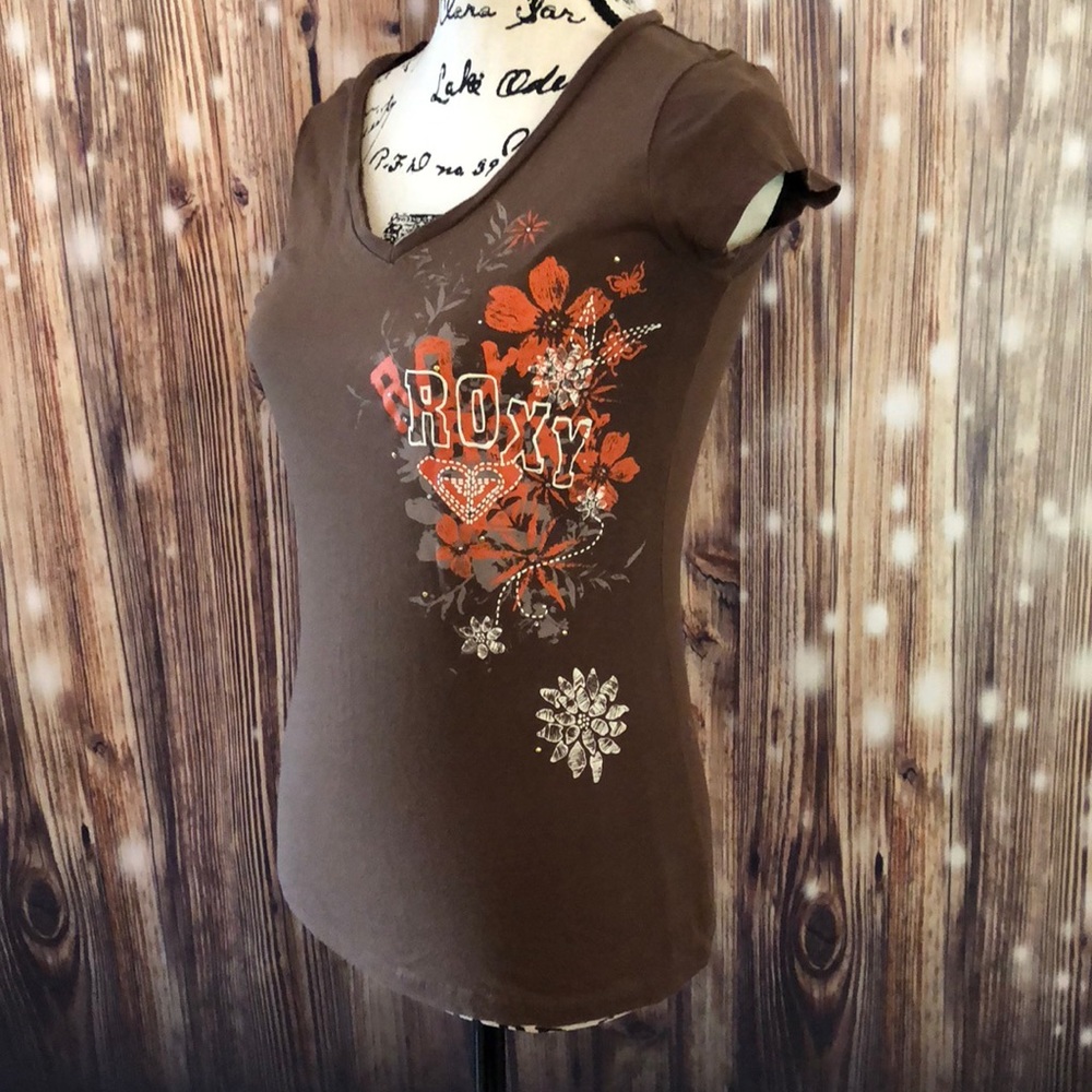 ☀️Roxy Brown & Floral Tee M